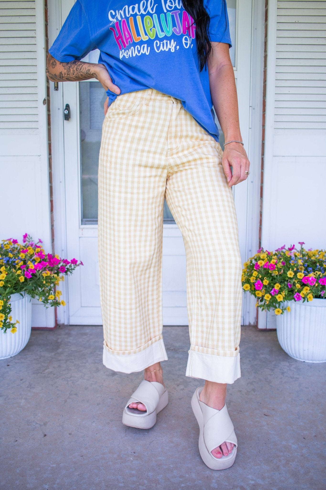 Sunny Gingham Barrel Leg Jeans | Bold Cottagecore Wide-Leg Denim - Southern Chic Tees & Boutique