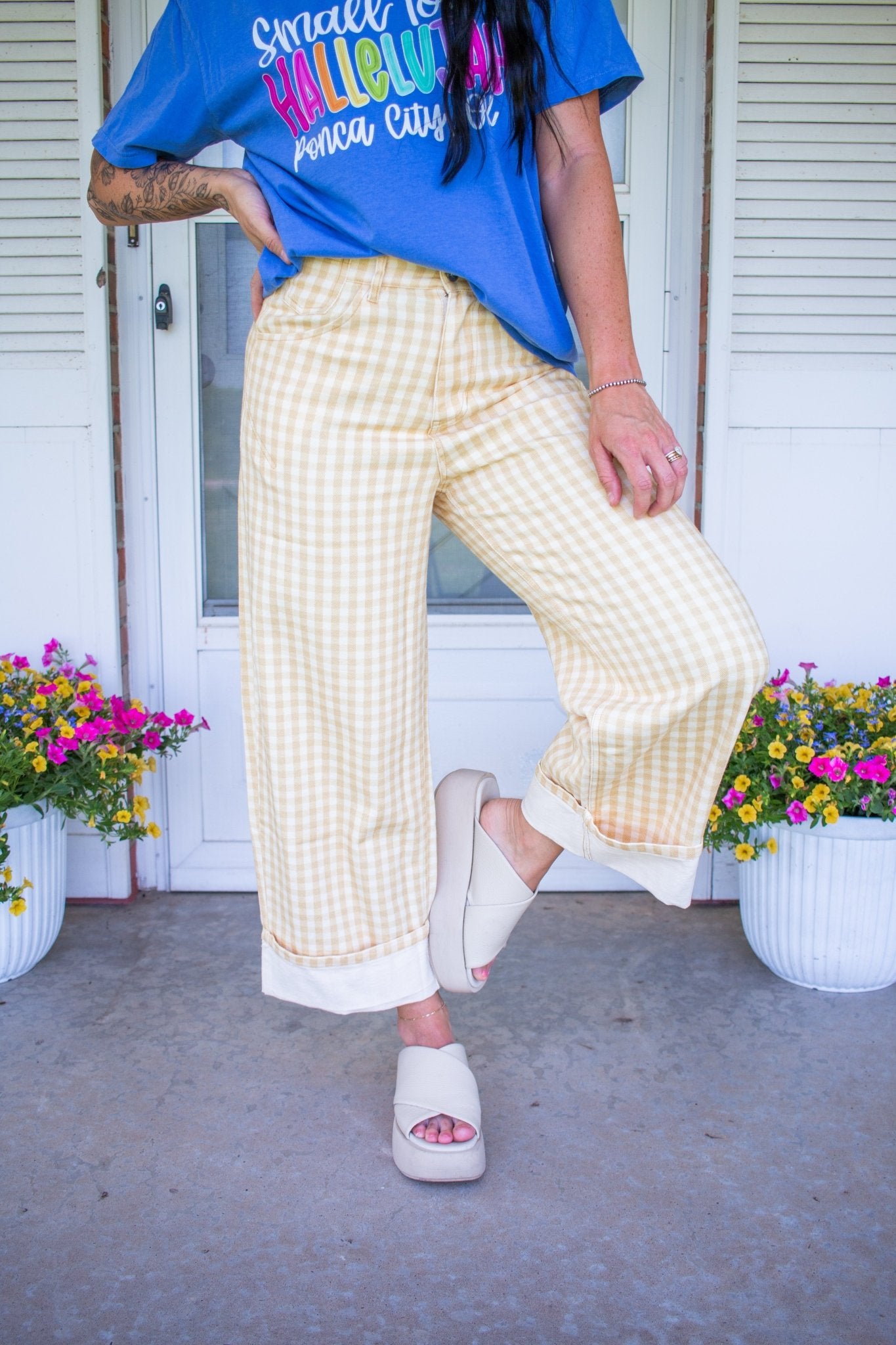 Sunny Gingham Barrel Leg Jeans | Bold Cottagecore Wide-Leg Denim - Southern Chic Tees & Boutique