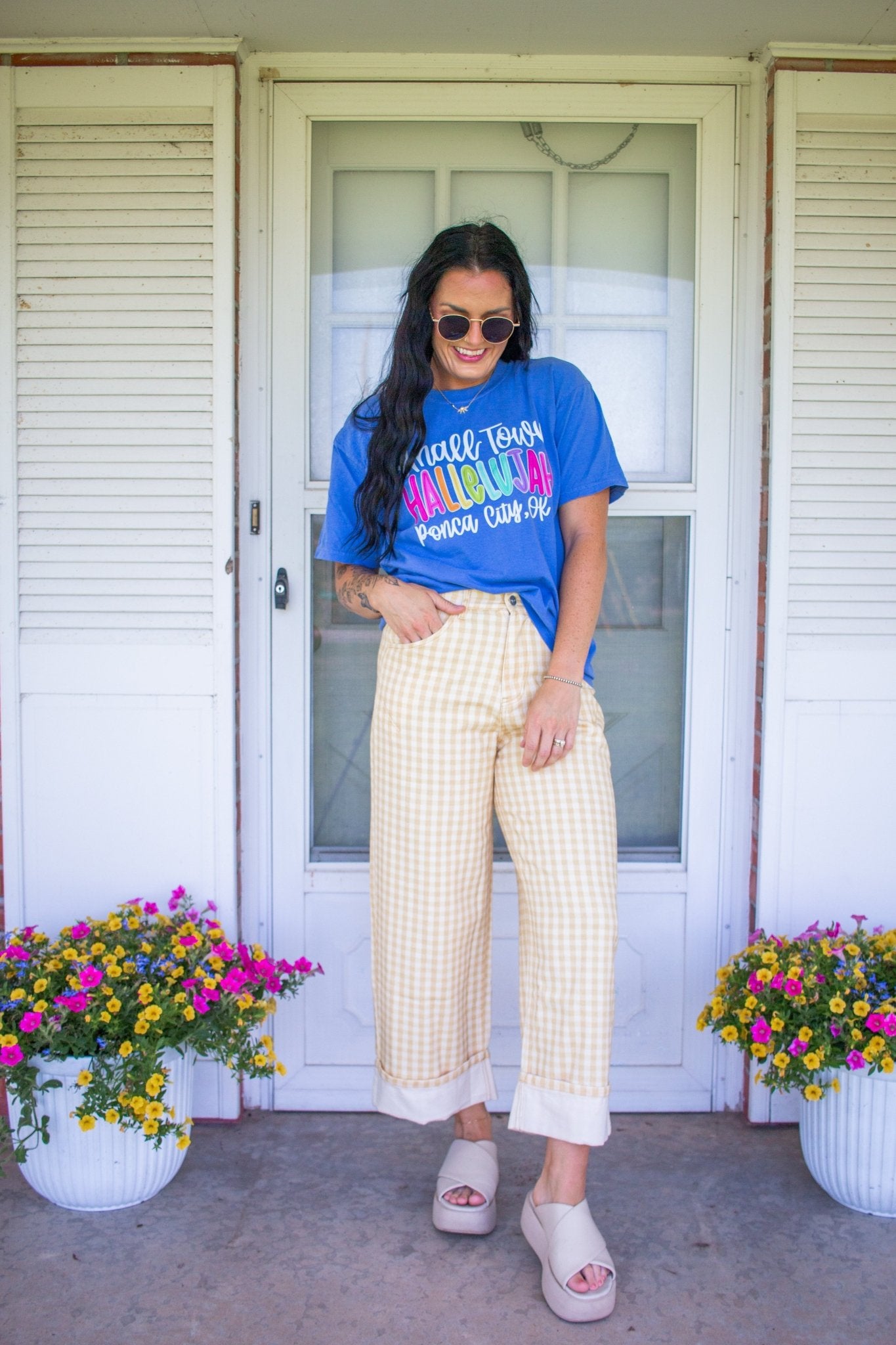 Sunny Gingham Barrel Leg Jeans | Bold Cottagecore Wide-Leg Denim - Southern Chic Tees & Boutique