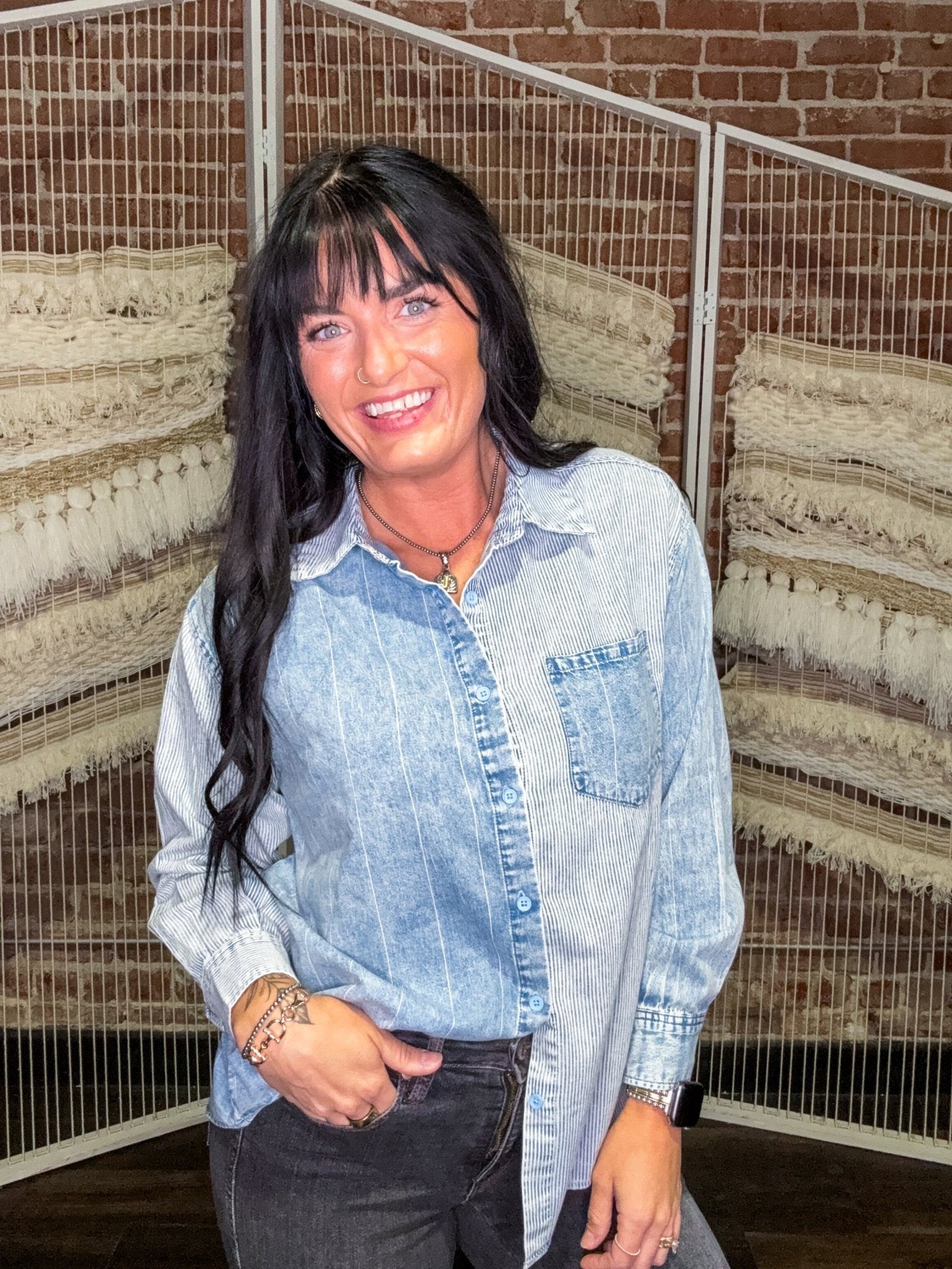 The Chambray Stripe Button Down - Southern Chic Tees & Boutique