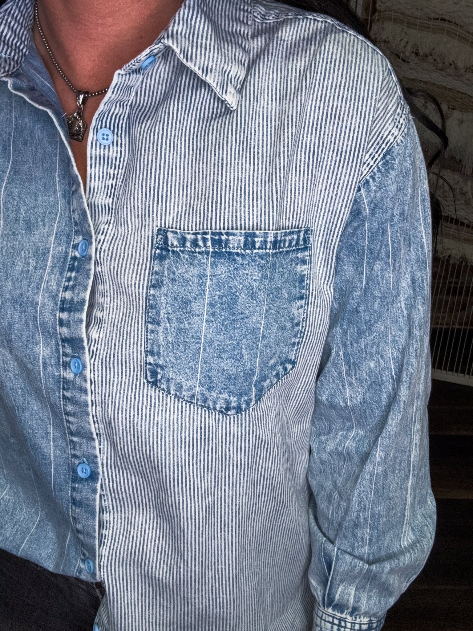 The Chambray Stripe Button Down - Southern Chic Tees & Boutique