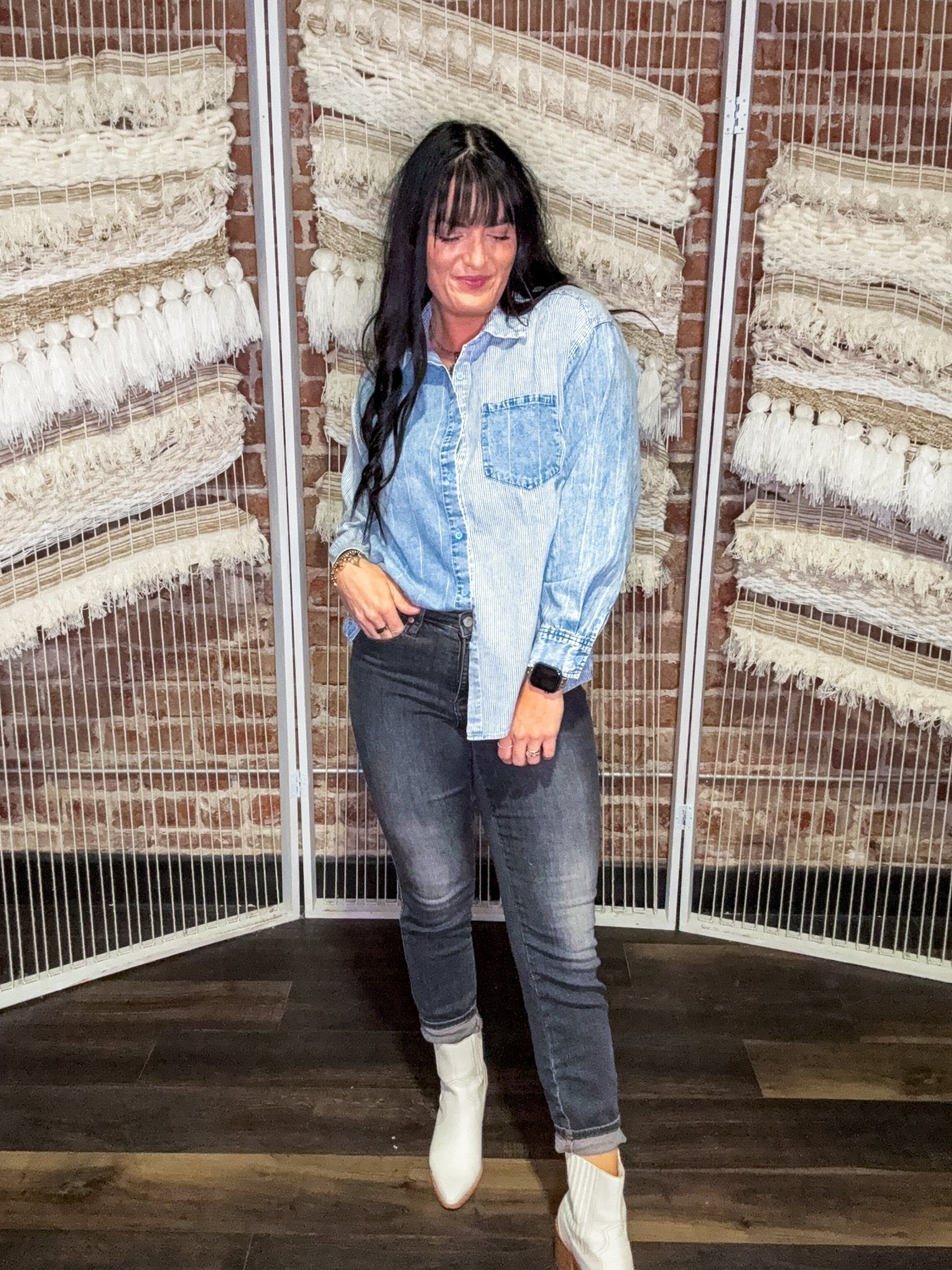 The Chambray Stripe Button Down - Southern Chic Tees & Boutique