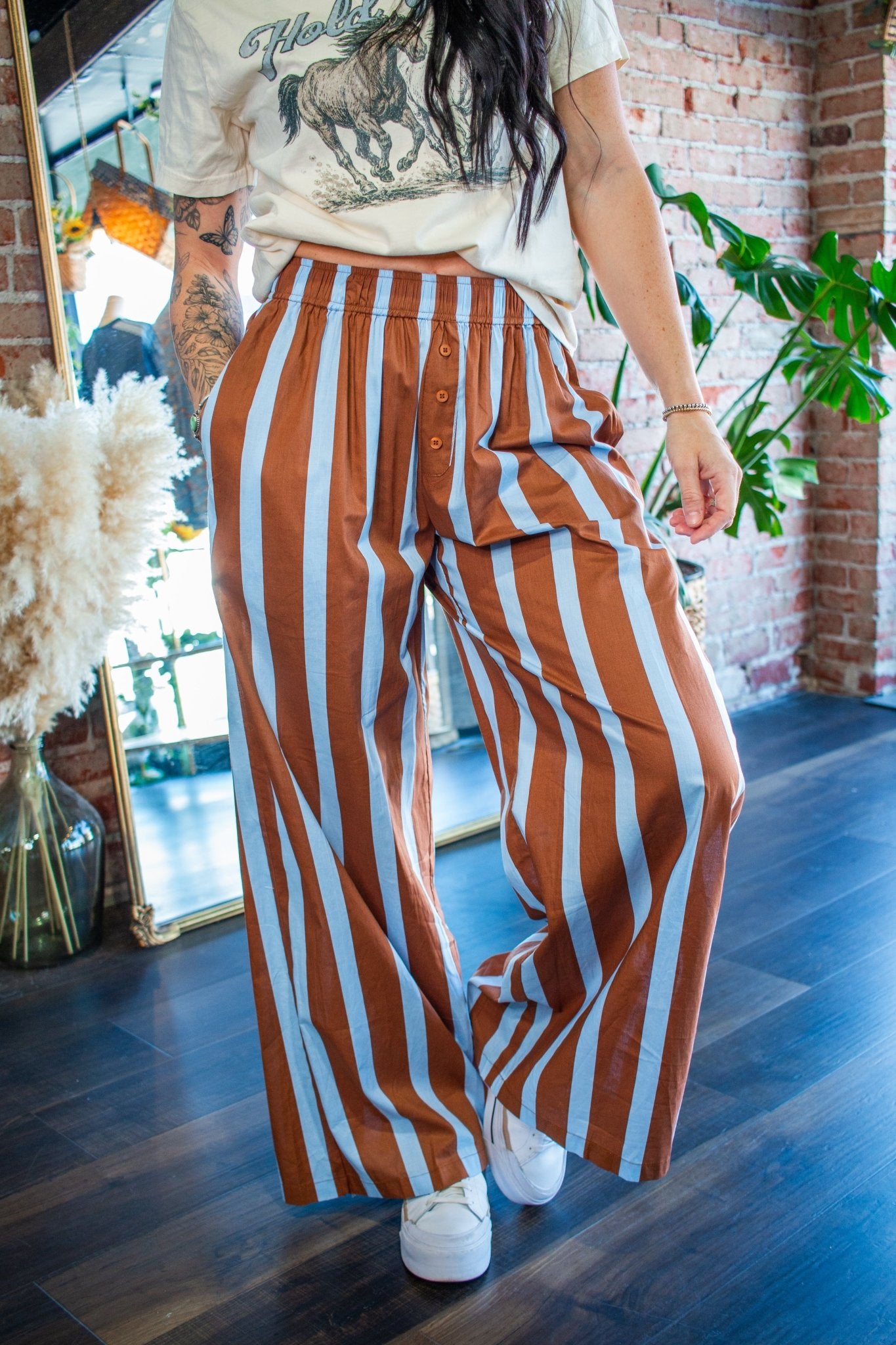 The Retro Vibe: Autumn Stripe Wide Leg Pants - Southern Chic Tees & Boutique