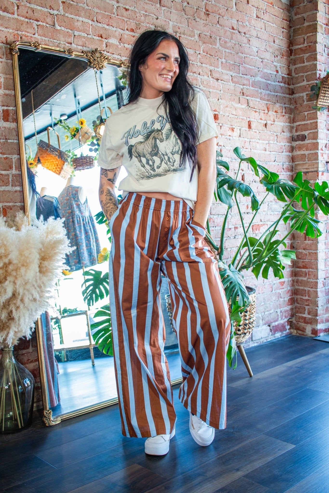 The Retro Vibe: Autumn Stripe Wide Leg Pants - Southern Chic Tees & Boutique