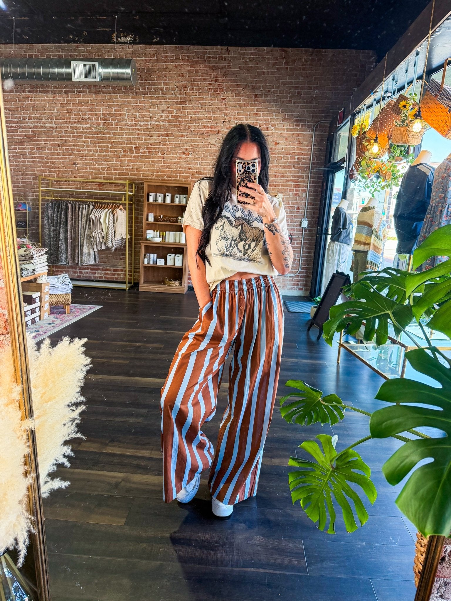 The Retro Vibe: Autumn Stripe Wide Leg Pants - Southern Chic Tees & Boutique