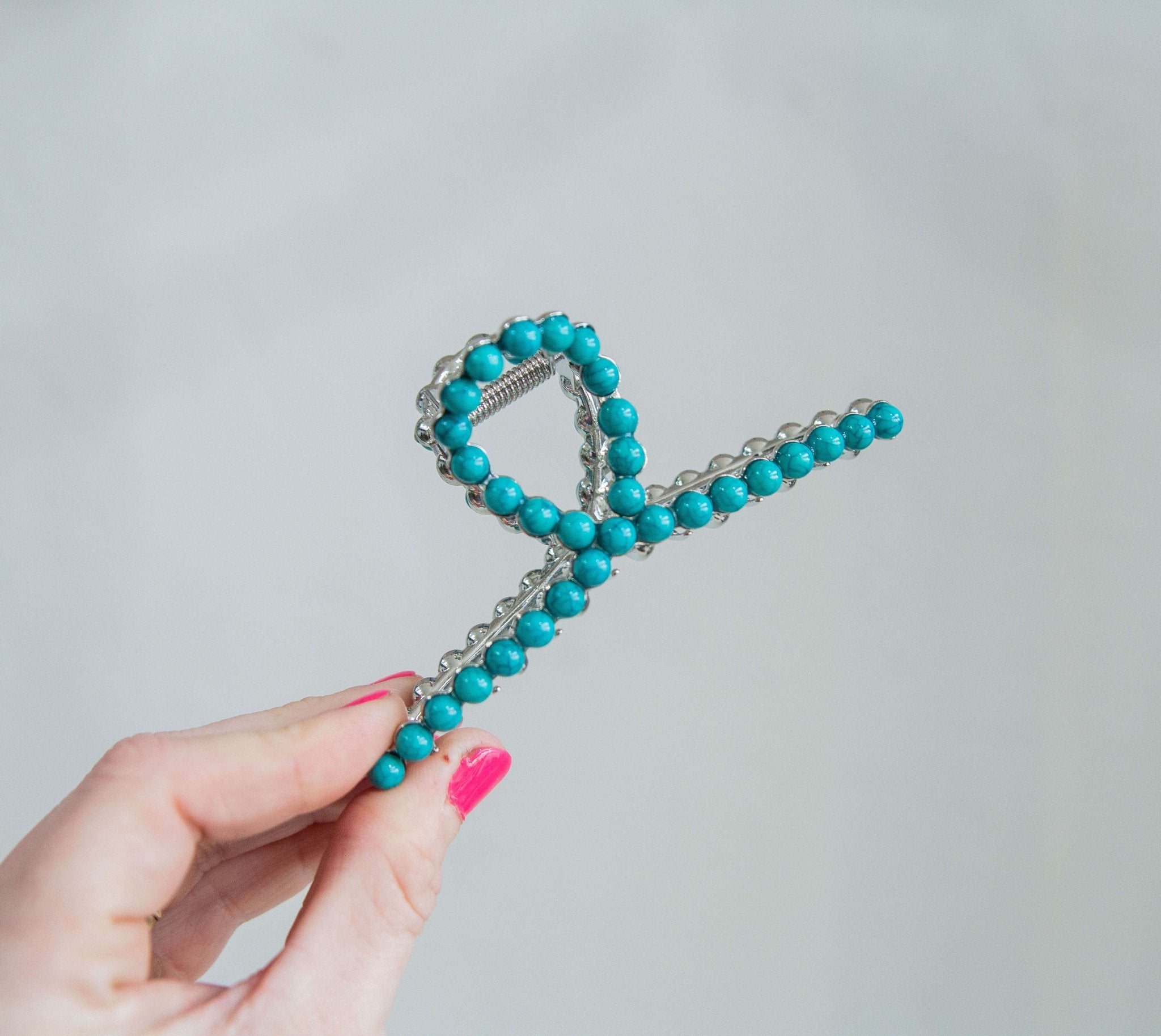 Turquoise Pearl Metal Claw Clip NEW STYLE - Southern Chic Tees & Boutique