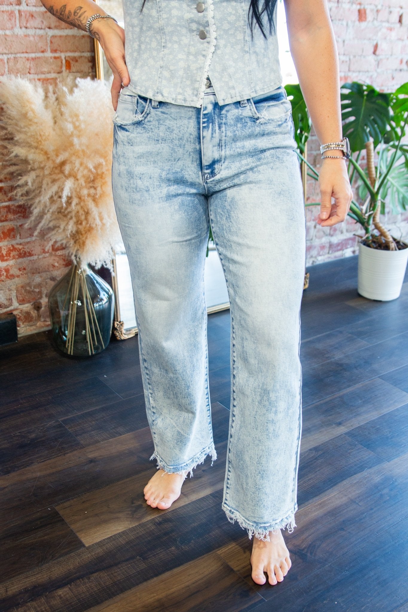 Ultra High - Rise Acid Wash Stretch Straight - Leg Jeans - Southern Chic Tees & Boutique