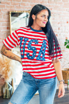 USA Star Patch Oversized Striped Patriotic Tee - Southern Chic Tees & Boutique