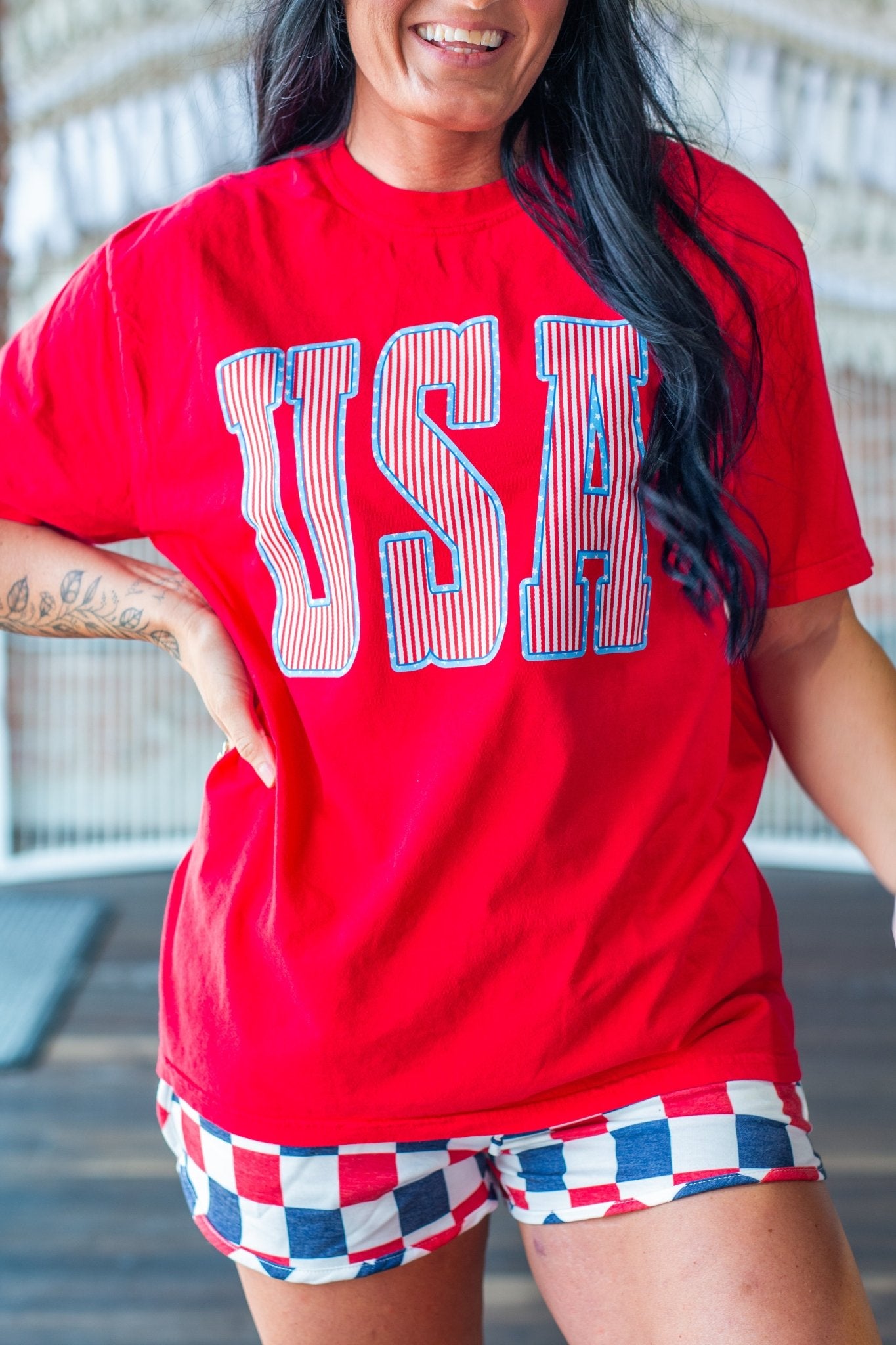 USA Vintage Patriotic Tee - Red Comfort Colors Heavyweight Cotton - Southern Chic Tees & Boutique