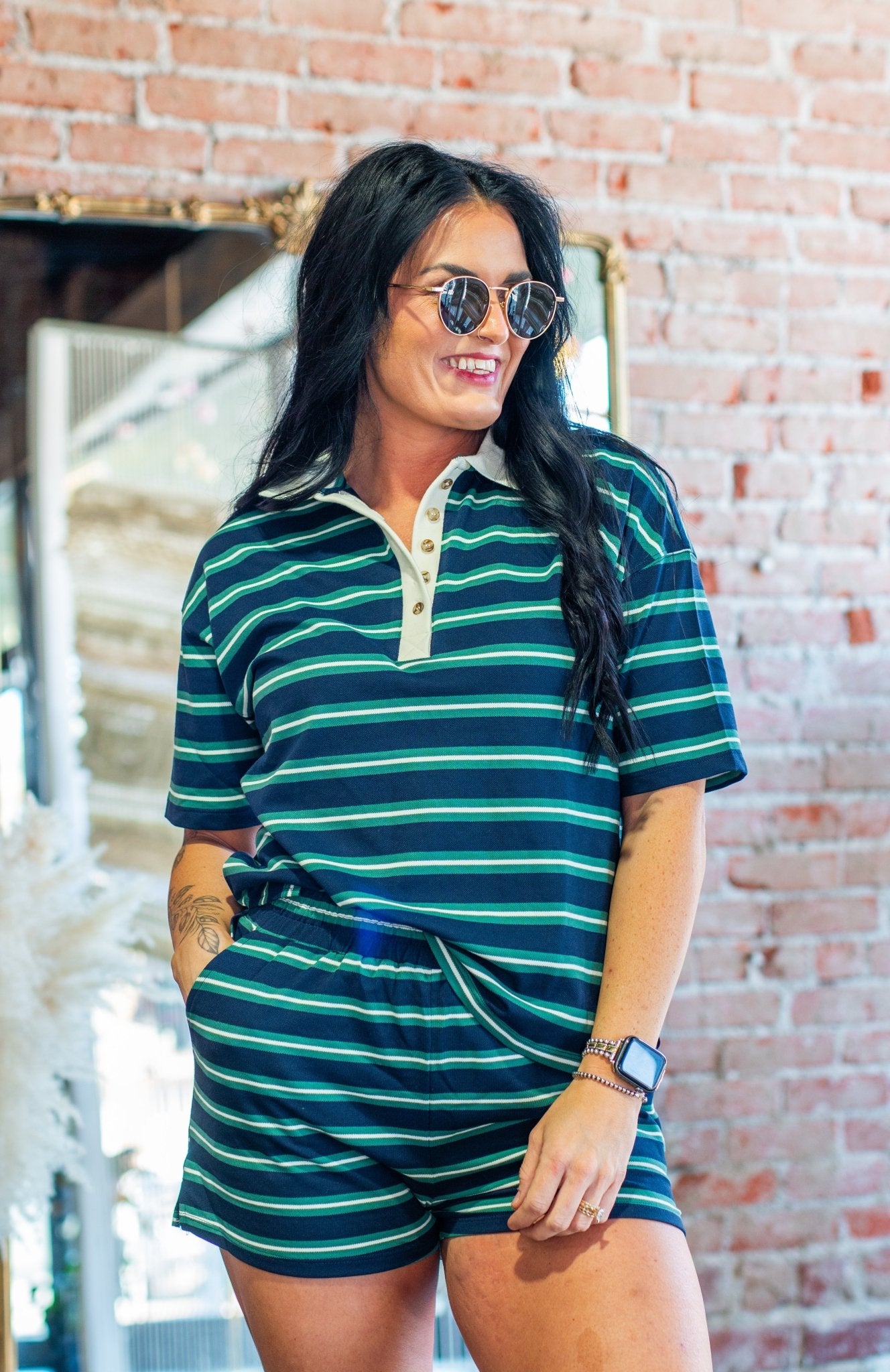 Varsity Stripe Knit Polo & Mini Shorts Set - Southern Chic Tees & Boutique