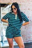 Varsity Stripe Knit Polo & Mini Shorts Set - Southern Chic Tees & Boutique