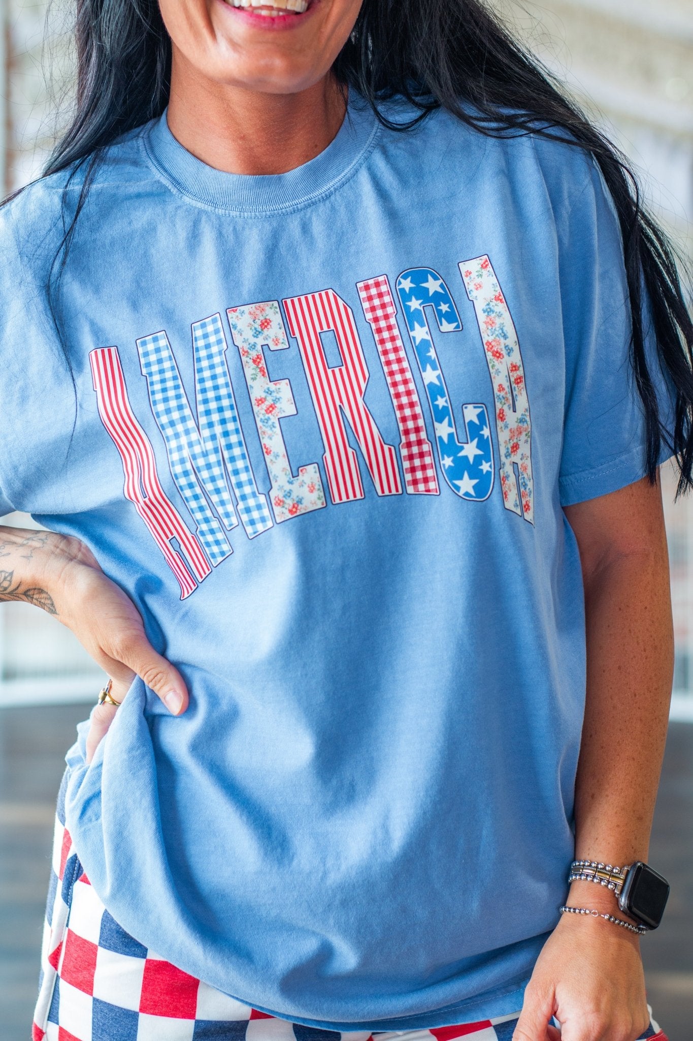 Vintage Americana Patchwork Tee | Ultra - Soft Comfort Colors Graphic Shirt - Southern Chic Tees & Boutique