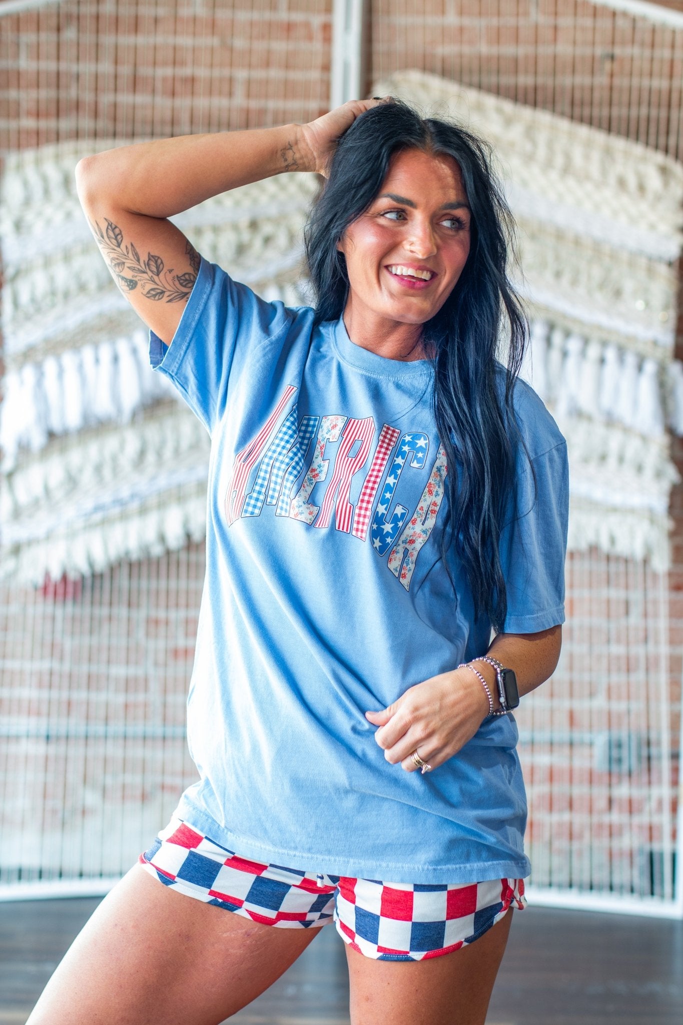 Vintage Americana Patchwork Tee | Ultra - Soft Comfort Colors Graphic Shirt - Southern Chic Tees & Boutique