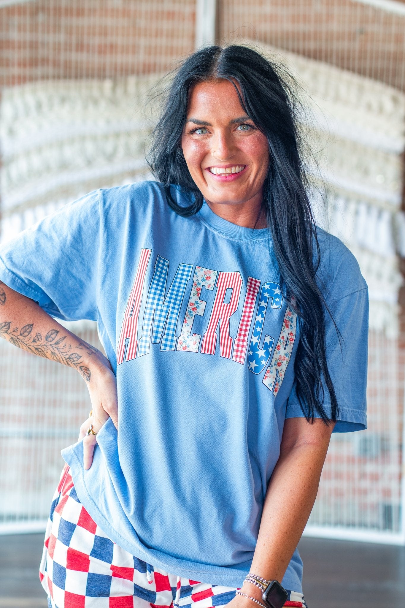 Vintage Americana Patchwork Tee | Ultra - Soft Comfort Colors Graphic Shirt - Southern Chic Tees & Boutique
