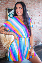 Vivid Multi-Stripe Surplice Romper with Dolman Sleeves - Southern Chic Tees & Boutique