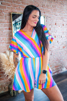 Vivid Multi-Stripe Surplice Romper with Dolman Sleeves - Southern Chic Tees & Boutique