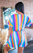 Vivid Multi-Stripe Surplice Romper with Dolman Sleeves - Southern Chic Tees & Boutique