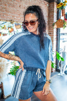 Washed Denim Side Lace Short Sleeve Top - Southern Chic Tees & Boutique