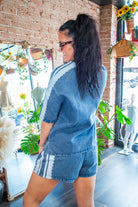 Washed Denim Side Lace Short Sleeve Top - Southern Chic Tees & Boutique