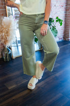 Washed Light Olive Wide Legs Jeans - Southern Chic Tees & Boutique