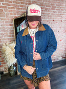 Western Stripe Corduroy Collar Denim Shacket - Southern Chic Tees & Boutique