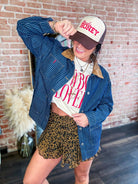 Western Stripe Corduroy Collar Denim Shacket - Southern Chic Tees & Boutique