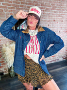 Western Stripe Corduroy Collar Denim Shacket - Southern Chic Tees & Boutique