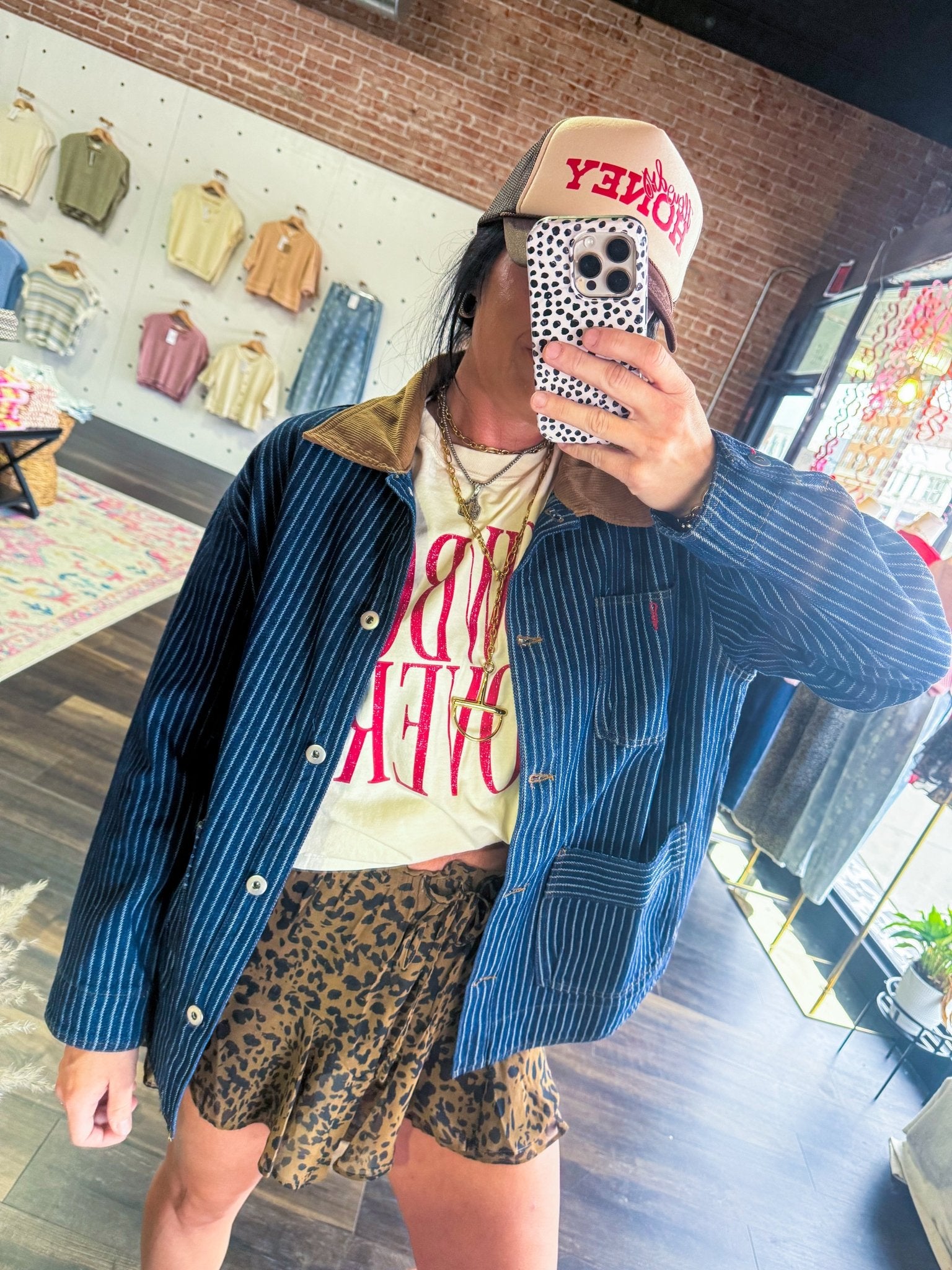 Western Stripe Corduroy Collar Denim Shacket - Southern Chic Tees & Boutique