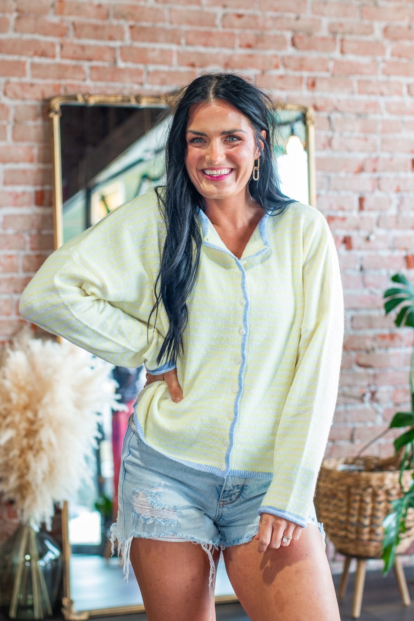 Yellow Stripe Button Down Cardigan - Southern Chic Tees & Boutique