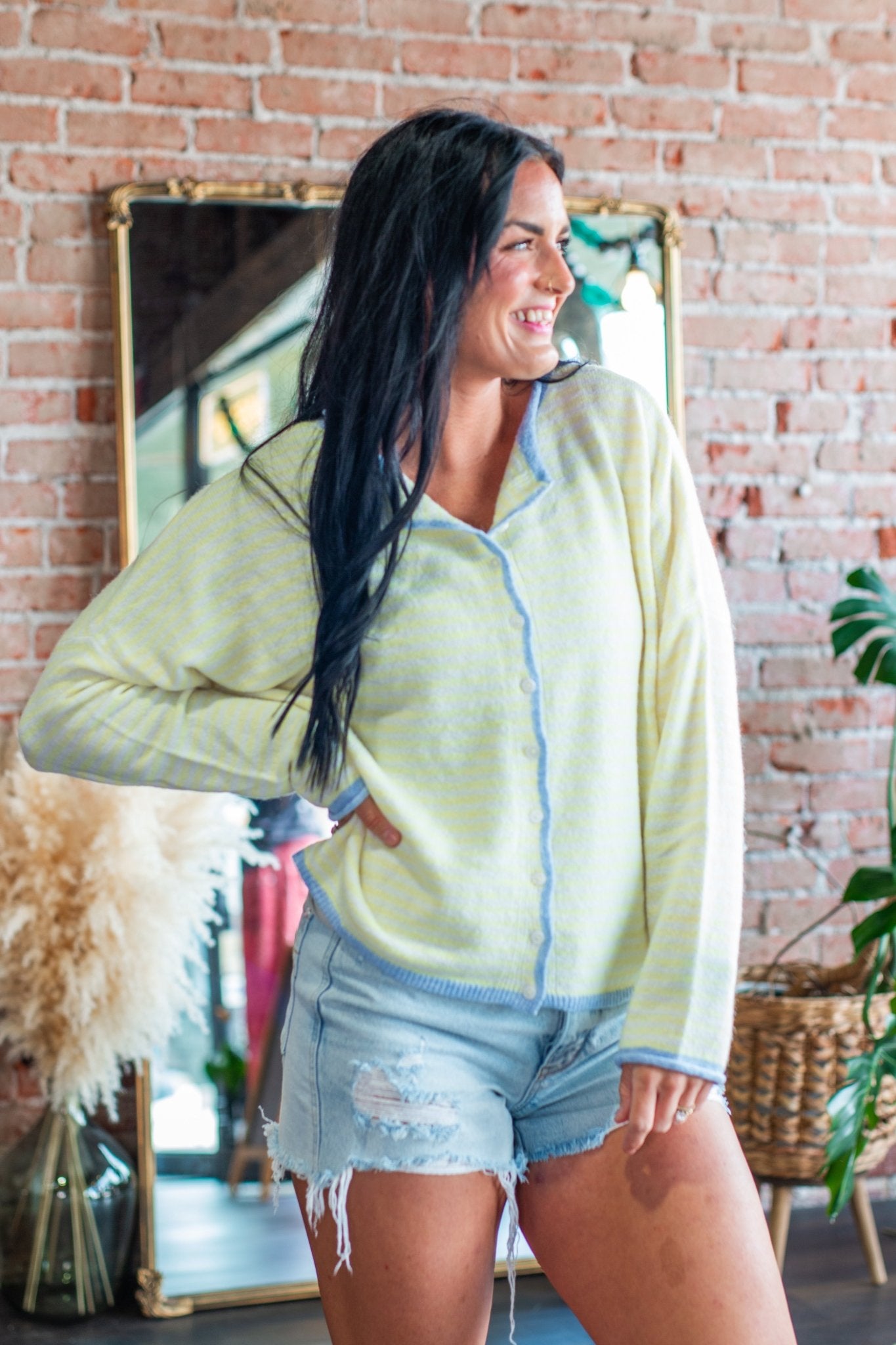 Yellow Stripe Button Down Cardigan - Southern Chic Tees & Boutique